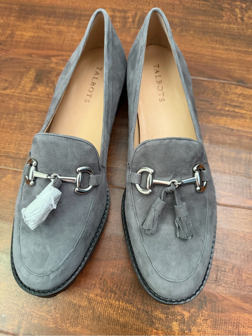 NWOT Talbots Gray Leather Suede Tassel Horsebit  Loafers size 10.5